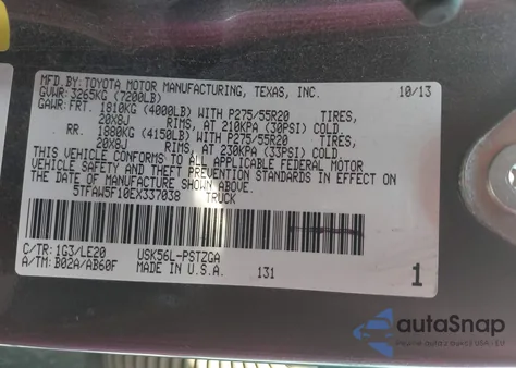 2014 Toyota Tundra Platinum 5.7L V8 из США, поврежденный, VIN 5TFAW5F10EX337038